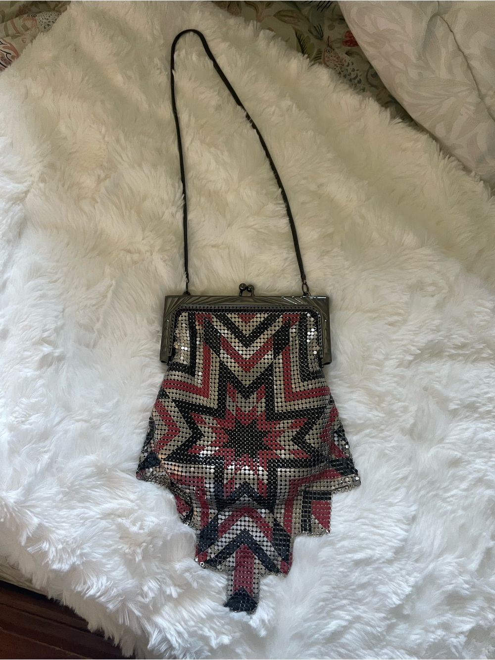 Beaded Star Pattern Evening Bag - Black & Red